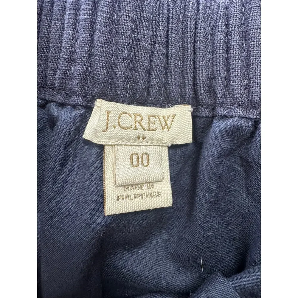 J. Crew Factory Size 00 Navy Blue Skirt Elastic Waist Linen Cotton Blend
